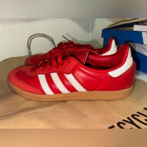 adidas Red Leather Samba Sneakers with White Stripes